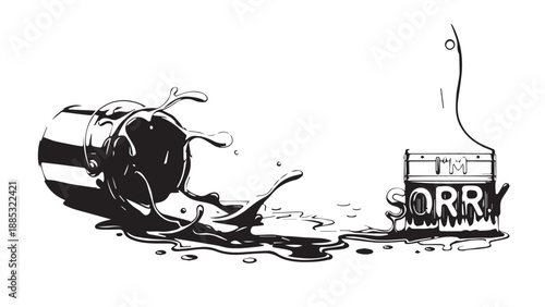 Cartoon illustration of an oil barrel spill causing environmental pollution and slick spread.