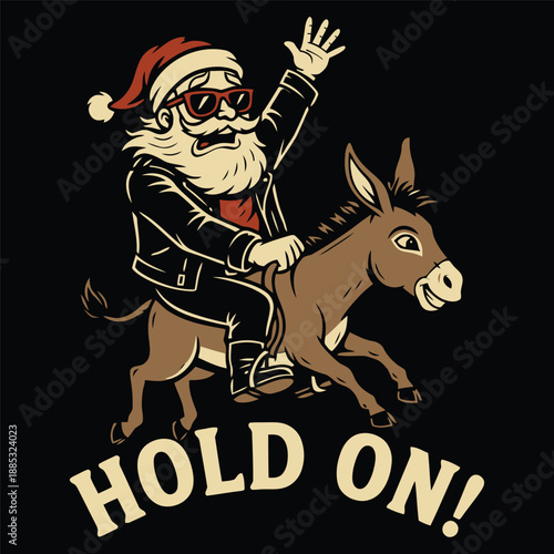 Rebellious Biker Santa Claus Riding a Donkey Vector Graphic