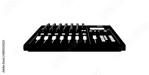 Black MIDI Controller with Knobs and Buttons