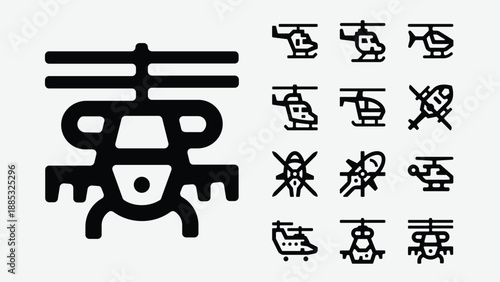 Military helicopters and aviation icons set