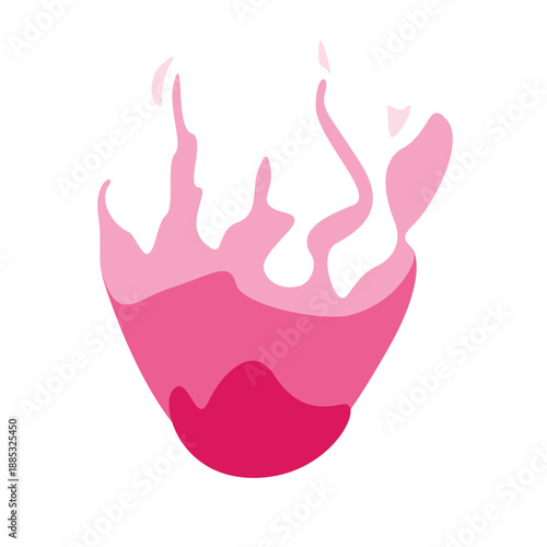 Pink flame-like vector abstraction with layered upward motion, paint splashes, blots and juicy glossy flow. Vector shape for cosmetic design, music artwork, fashion branding, or romantic print motifs.