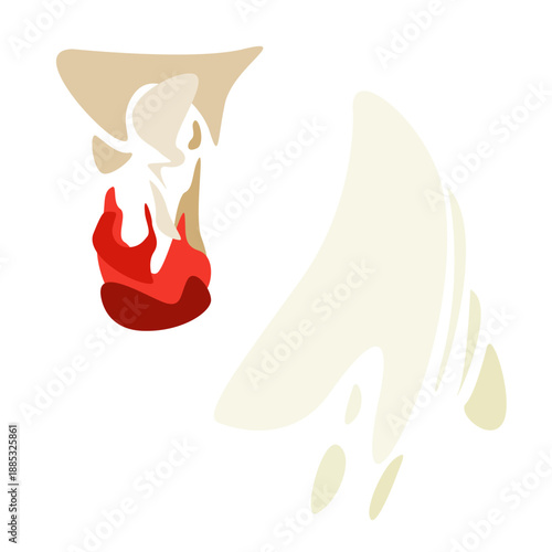 Cream and deep red abstract brush-like shapes with soft tapering flow. Pure vector composition with color accents. Perfect for beauty product branding, editorial covers, sensual minimalistic design.