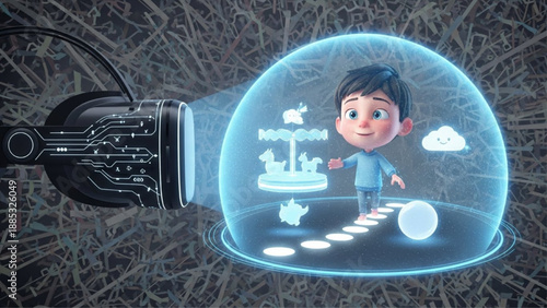 Child Exploring Virtual Reality Metaverse