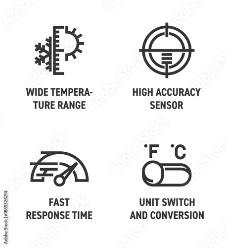 High Accuracy, Wide range, Unit switch, Fast response. in monochrome