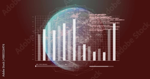 Bar chart and data processing over rotating Earth animation