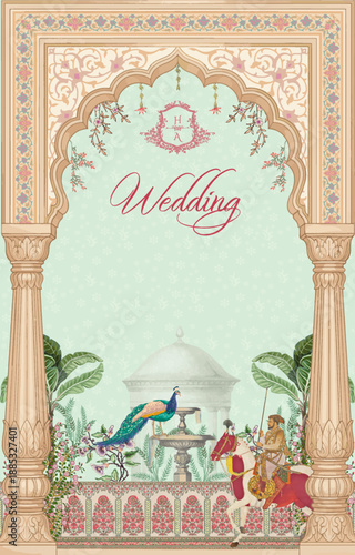 Traditional Indian Wedding Card Design with Maharaja on Horse