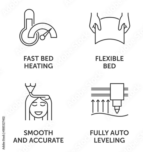 3D printer features icons in thin line