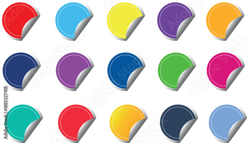 Group of colorful circular stickers with peeling effect