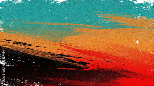 Vibrant Sunset Landscape with Abstract Brushstrokes and Warm Colors from a Distant Viewpoint