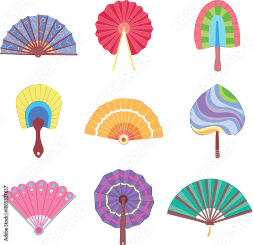 Pixel Art Collection of Colorful Hand Fans accessory