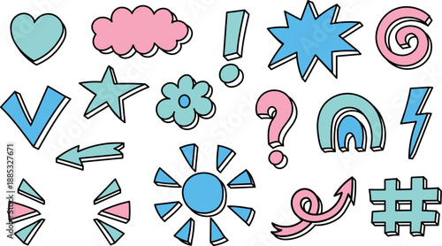 Pastel Doodle Icons Set With Outline cloud