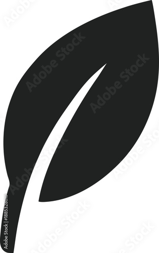 Simple black leaf illustration on a white background representing nature and eco-friendliness in a minimalist design style perfectly suited for various graphic needs.