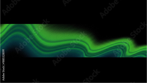 Aerial view of abstract green wavy lines on a black background, forming a dynamic illustration