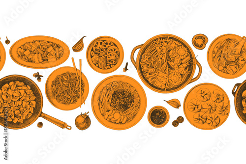 Chinese food vector seamless border