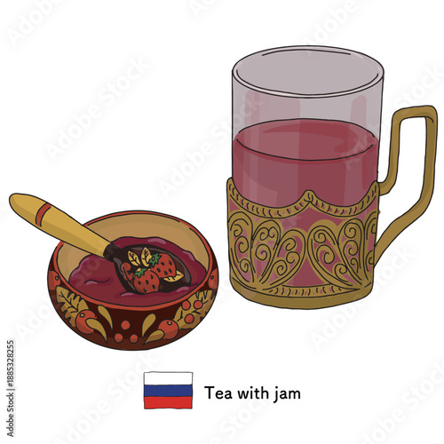 ロシアンティーのイラスト｜観光、旅行、ロシアグルメ、郷土料理