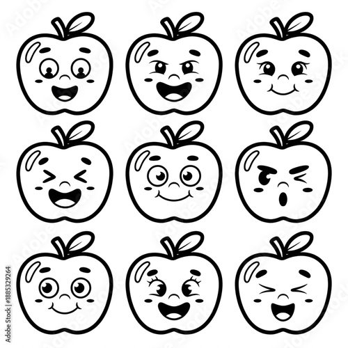 funny cartoon fruits set coloring page 