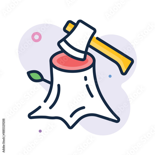 Trendy flat outline style icon of deforestation, forest destruction, ecological imbalance