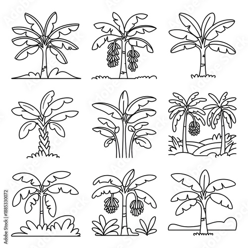 set of banana  trees coloring page 