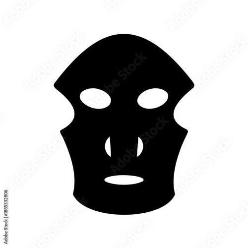 Minimalistic black face mask design with oval shaped eyes and mouth
