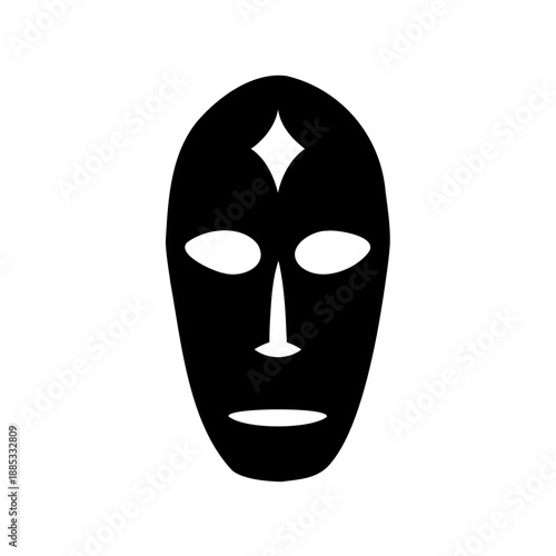 Abstract black mask with diamond shape on forehead and white background