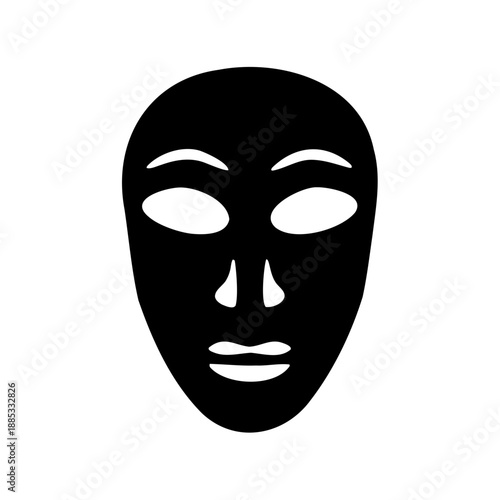 Abstract black and white minimalist mask, symbol of mystery and expression