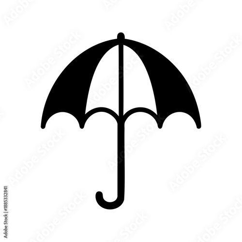 Simple black and white graphic of an umbrella providing protection symbol