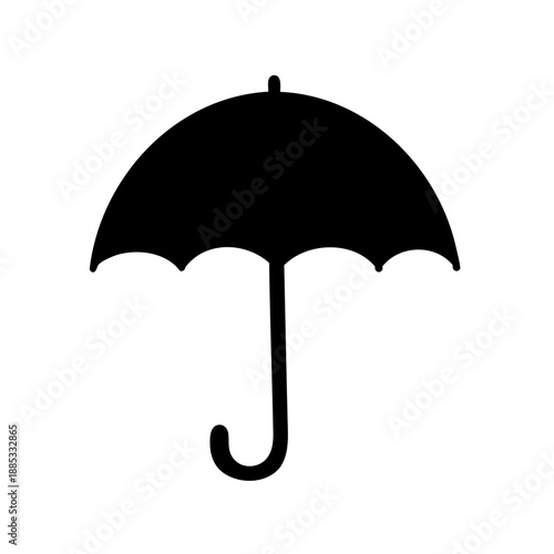 Black umbrella icon, silhouette style on white background for weather protection