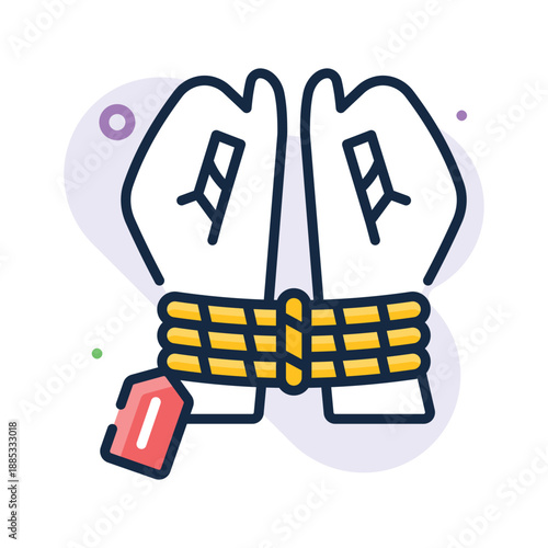 Flat outline icon of human trafficking, exploitation and forced movement