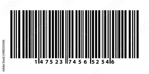 Black UPC barcode with numbers for product label and retail price scanning, isolated on transparent background
