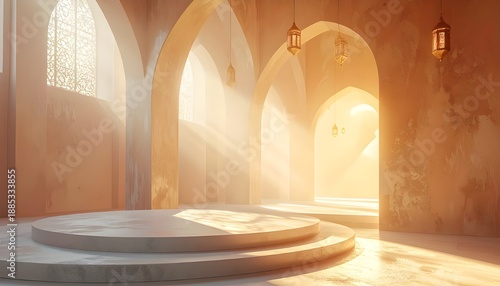 Islamic Interior with Lanterns and Sunlight