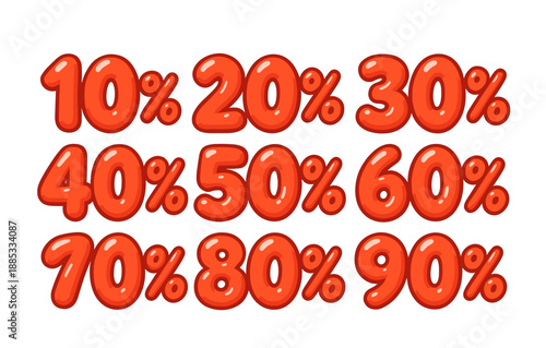 Colorful bold percentage numbers set in cartoon style for discount promotions