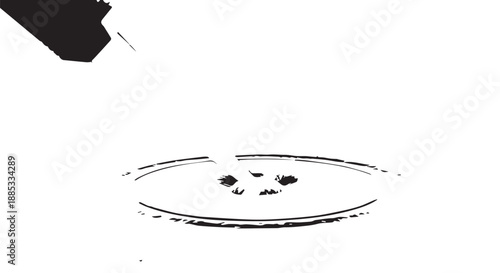 Minimalist line drawing of a plate with light garnish and scattered pieces on a white background.