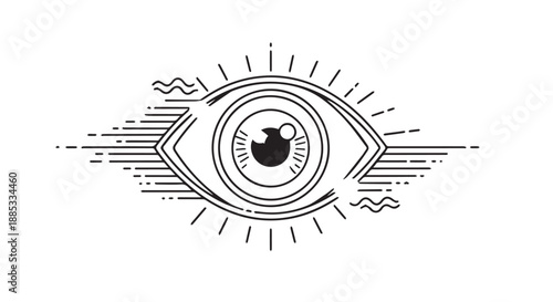 Minimalist Eye Symbol with Radiating Lines and Circular Pupil Illustration.