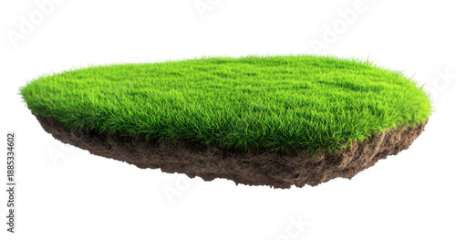 Green grass soil layer isolated on white background, natural ground cross section with fresh grass and earth, eco environment element for landscape, farming and nature design