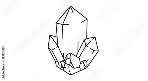 Outlined crystal cluster illustration with geometric gemstone formations.