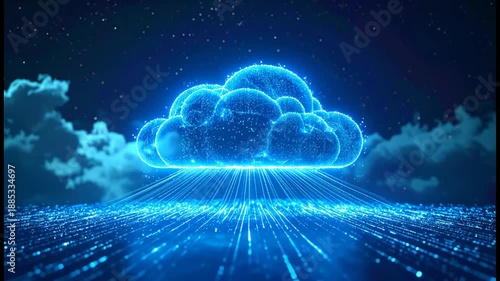 Glowing Cloud Computing Concept with Data Streams.
