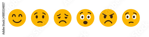 Colorful emoji mood set: sad to angry faces for digital communication