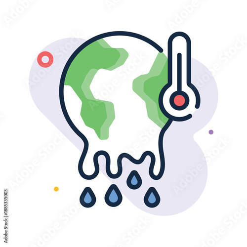 Global warming and weather extremes, flat outline icon of climate change