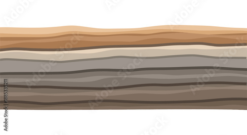 A cross-section illustration showing distinct horizontal layers of soil or earth in varying shades of brown and gray, representing geological strata.