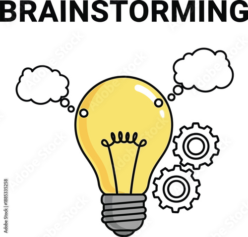 Brainstorming concept with light bulb and gears