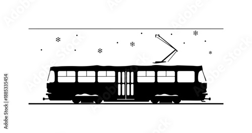 Illustrated Tram with Snowflakes