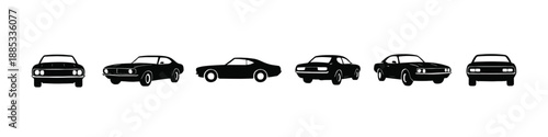 Classic car silhouettes: vintage models and retro automotive icons in line art style