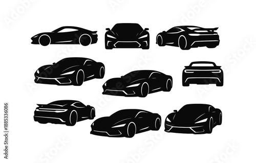 Collection of sports car silhouettes in various angles