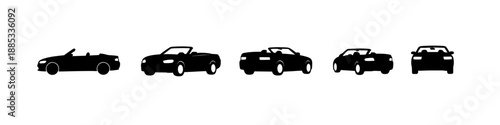 Convertible car silhouette set in various angles for automotive design