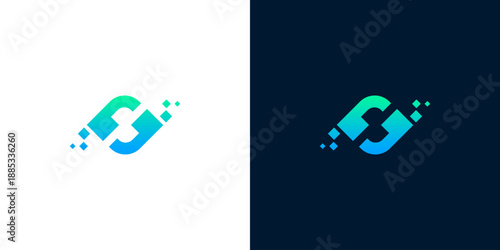 Modern abstract geometric logo design symbolizing digital innovation, data flow, and advanced technology solutions with a dynamic interconnected shape