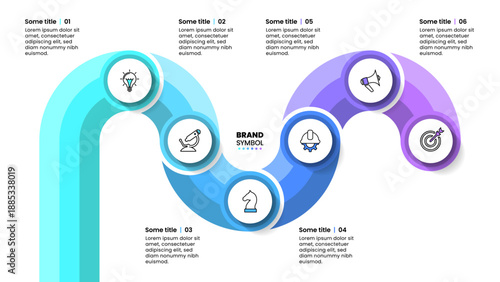 Infographic template. Zigzag line with 6 steps