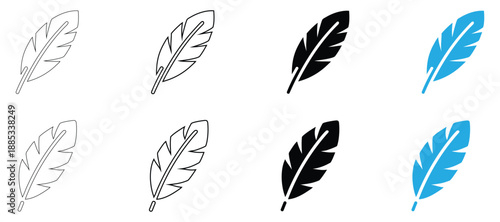 feather icon vector set, feather sign symbol, birds and pigeon feather icon vector, silhouette and line art