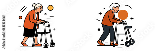 Senior woman using walker for mobility and independence in daily life