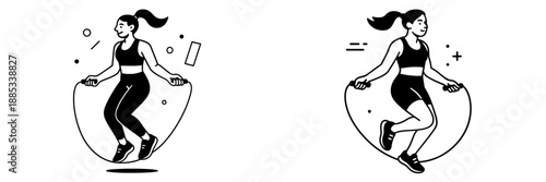 Vector illustration of a woman jumping rope for fitness at home