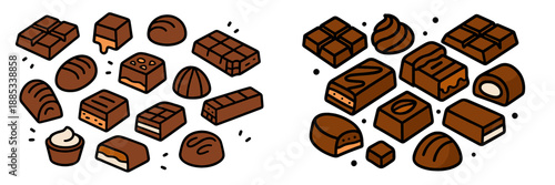 Colorful vector illustration of assorted chocolate candies and treats